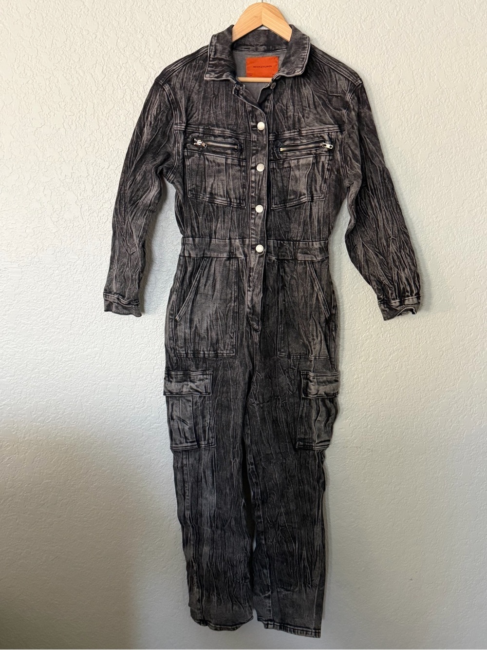 Signature 8 Acid Washed Black Utility Boiler suit Jumpsuit Size Small